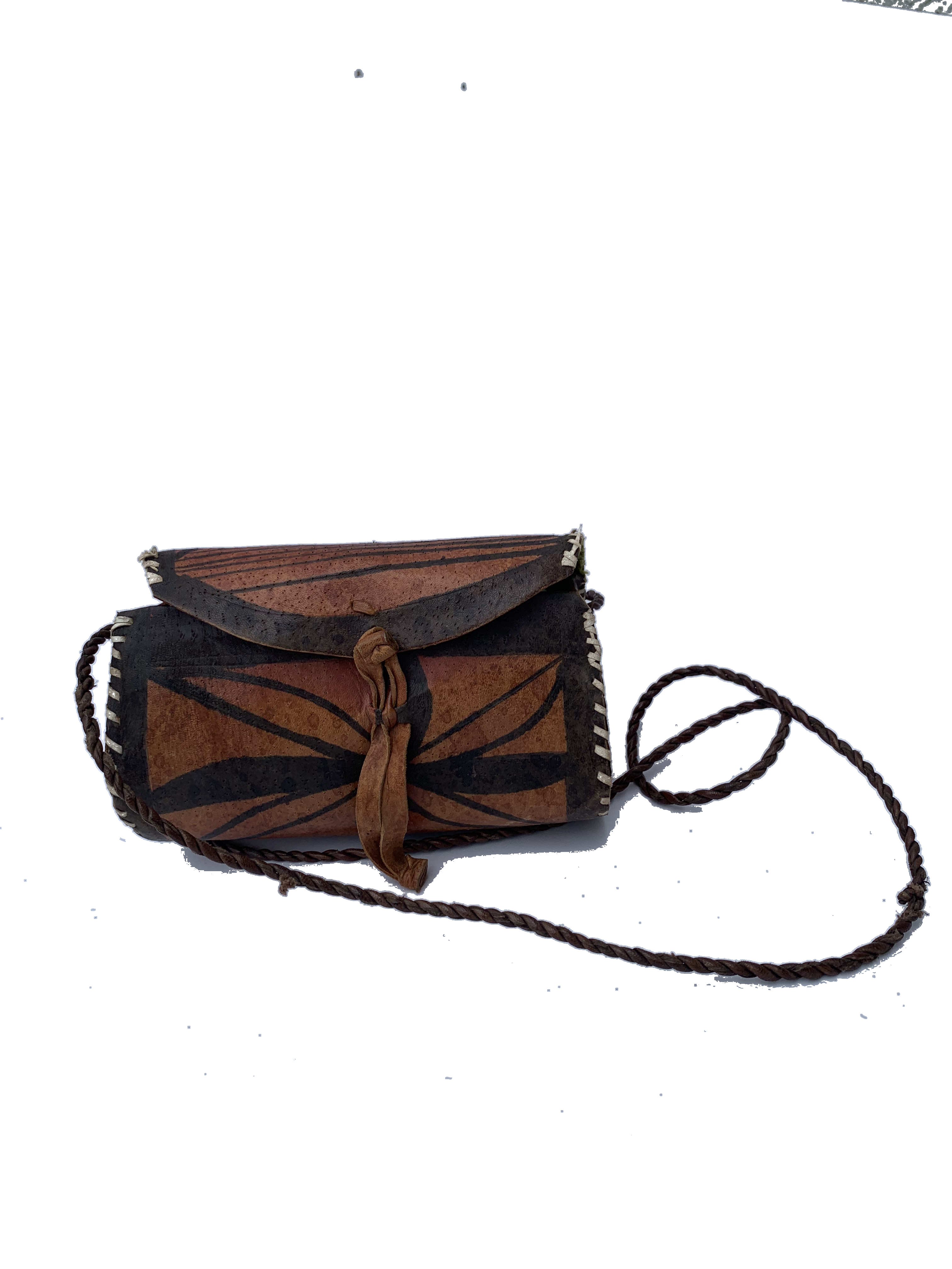 Tarkwa Leather Crossbody — handmade brown leather, tan beaded leather crossbody bag by Rama, Ghana, Duncan BC