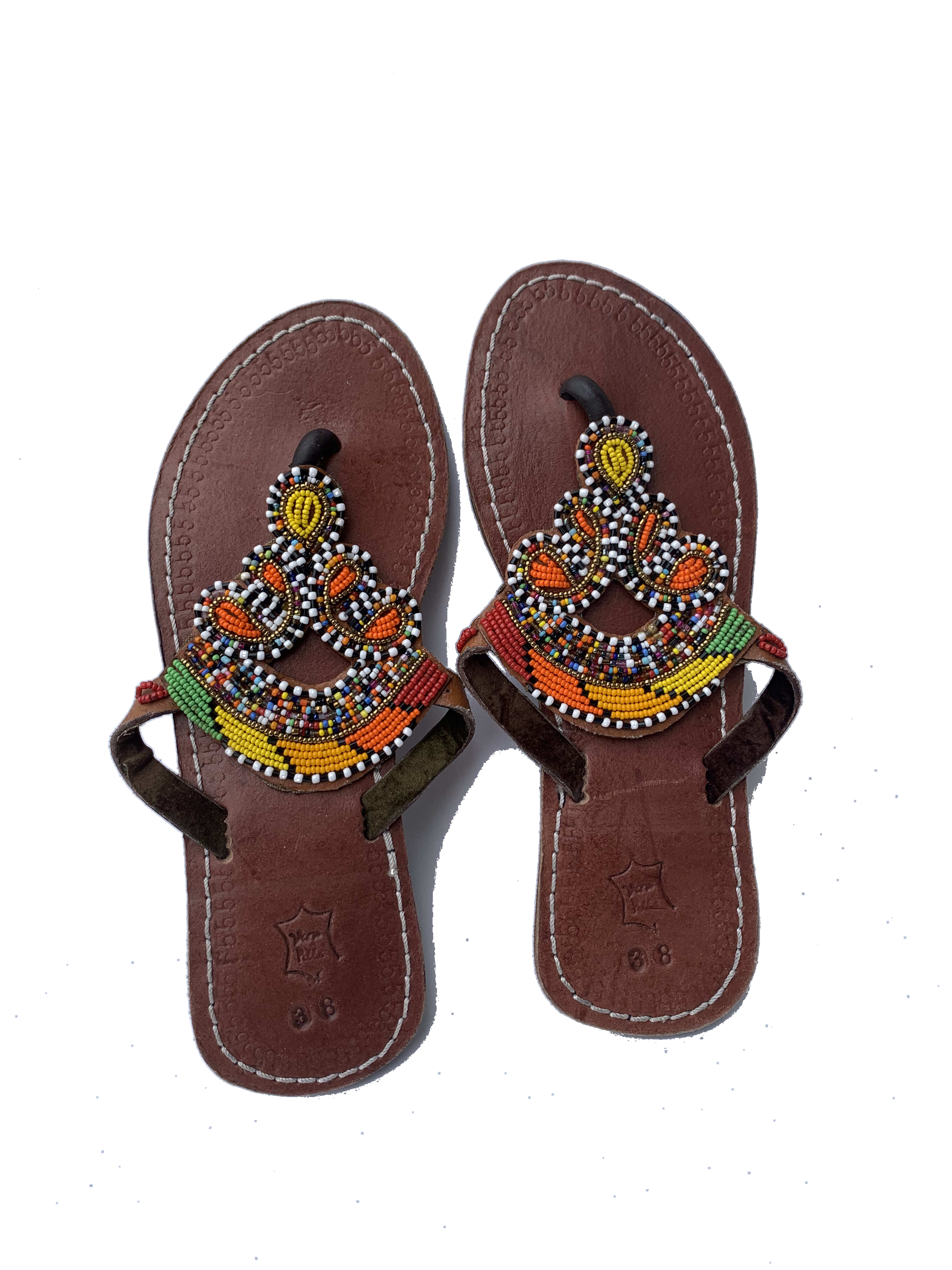 Bawku Fiesta Sandals — handmade multicolor, leather beaded leather sandals by Rama, Ghana, Duncan BC
