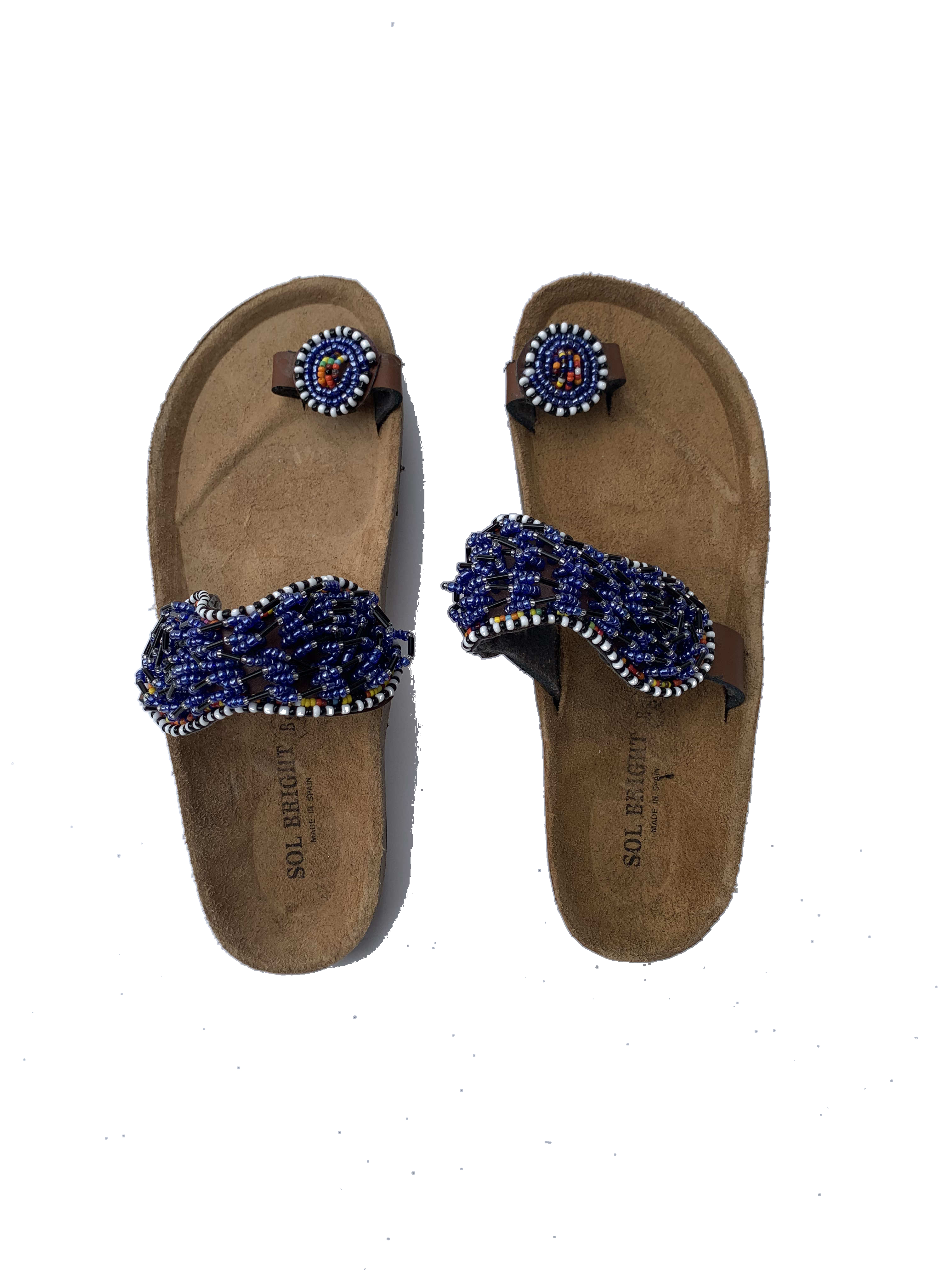 Keta Ocean Sandals — handmade blue, leather beaded leather sandals by Rama, Ghana, Duncan BC