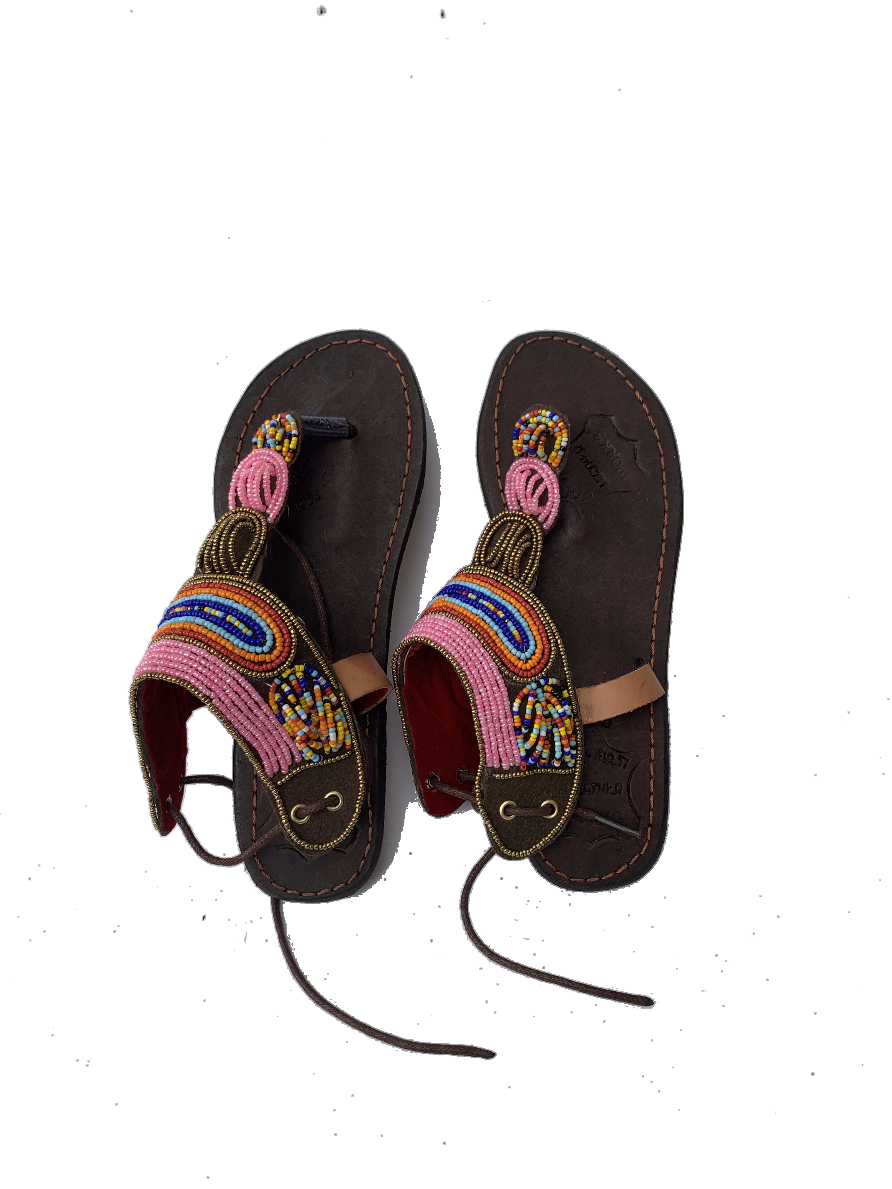 Winneba Blossom Sandals — handmade pink, multicolor, leather beaded leather sandals by Rama, Ghana, Duncan BC