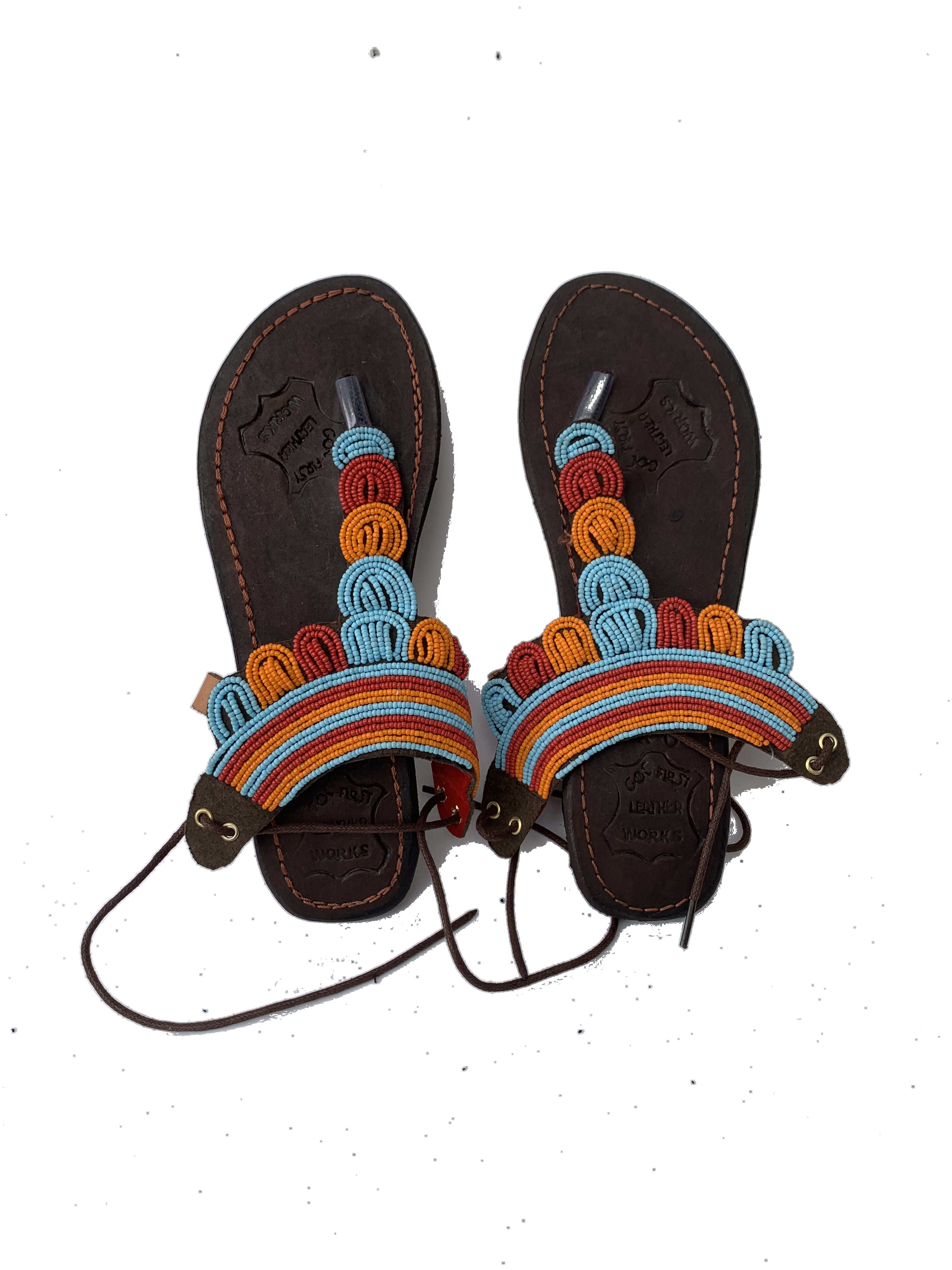 Yendi Garden Sandals — handmade multicolor, floral, leather beaded leather sandals by Rama, Ghana, Duncan BC