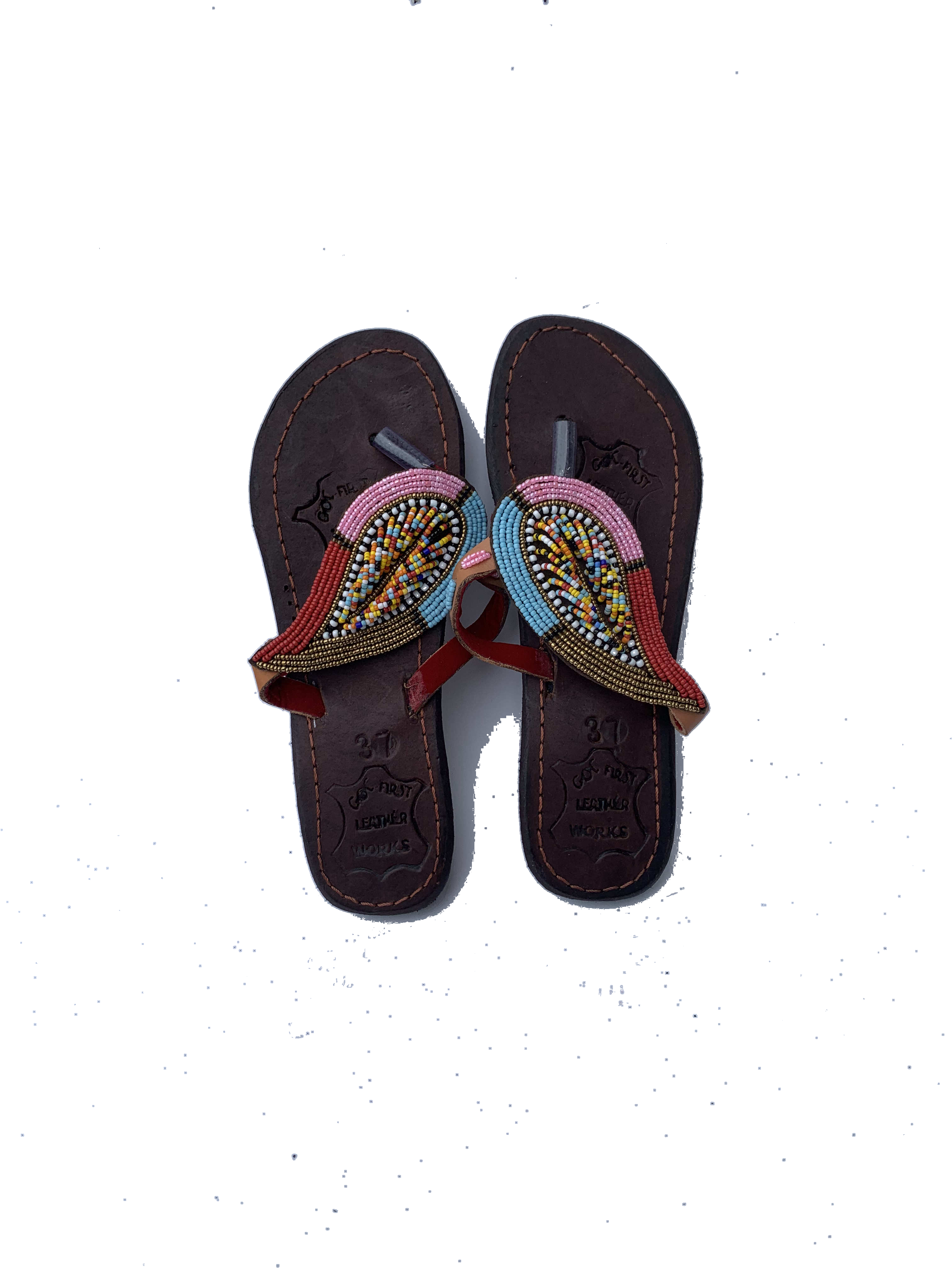 Berekum Rosewater Sandals — handmade pink, floral, leather beaded leather sandals by Rama, Ghana, Duncan BC