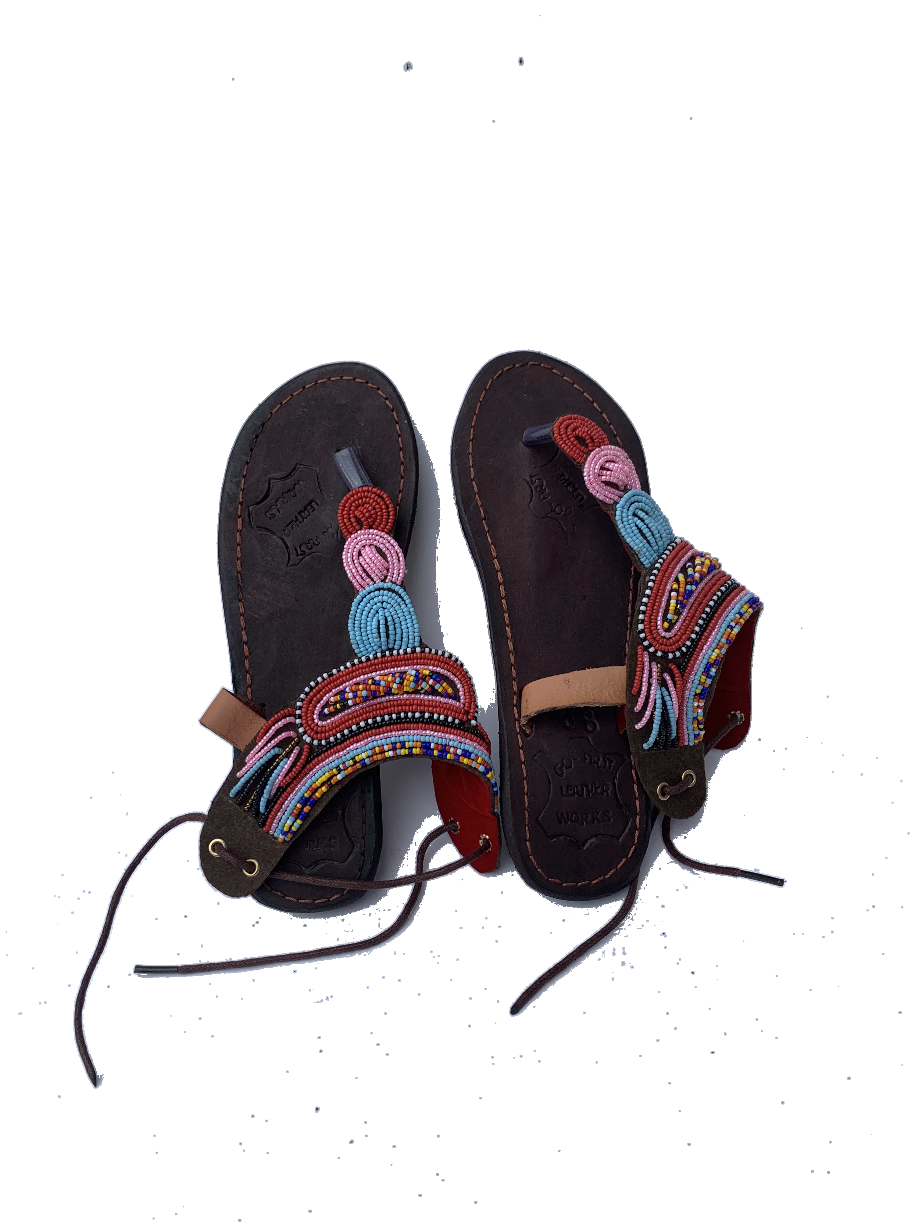 Dunkwa Marigold Sandals — handmade orange, multicolor, leather beaded leather sandals by Rama, Ghana, Duncan BC