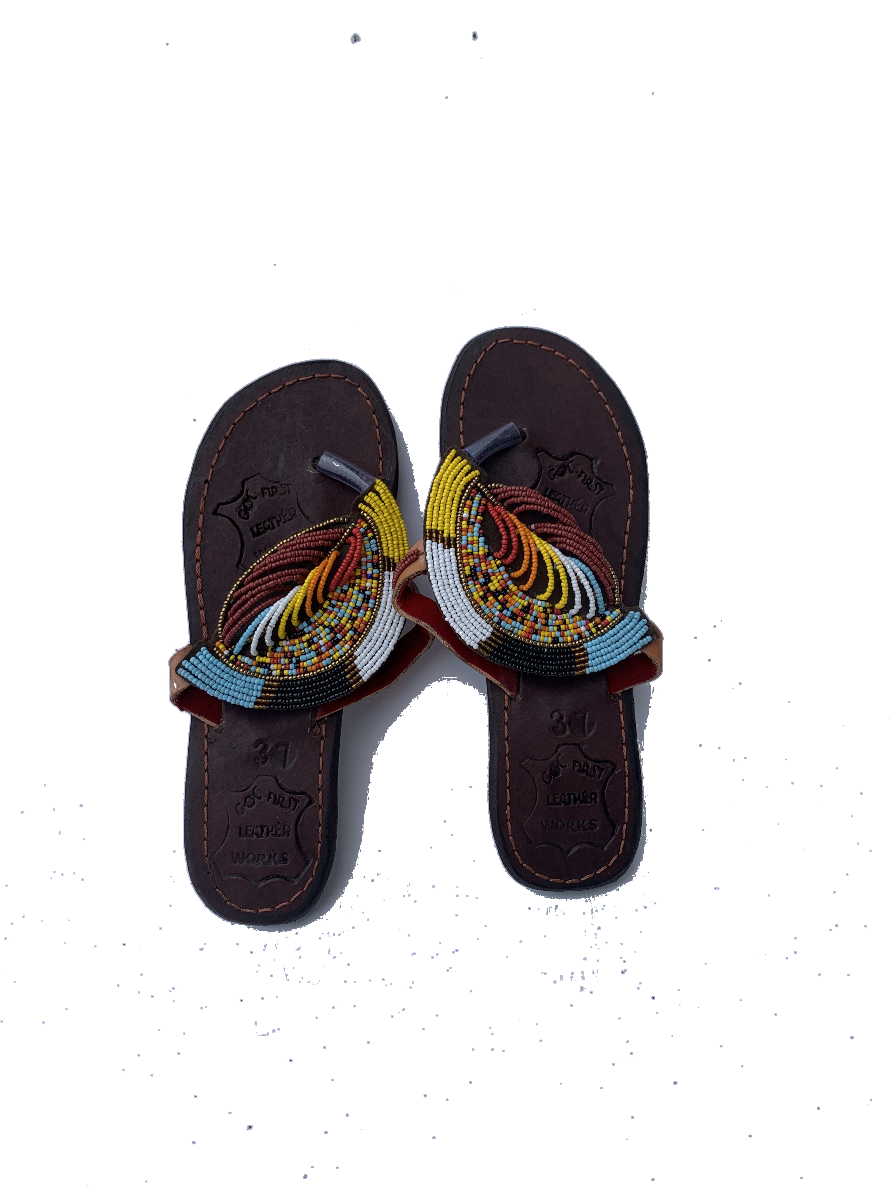 Prestea Lime Sandals — handmade yellow, green, lime, leather beaded leather sandals by Rama, Ghana, Duncan BC