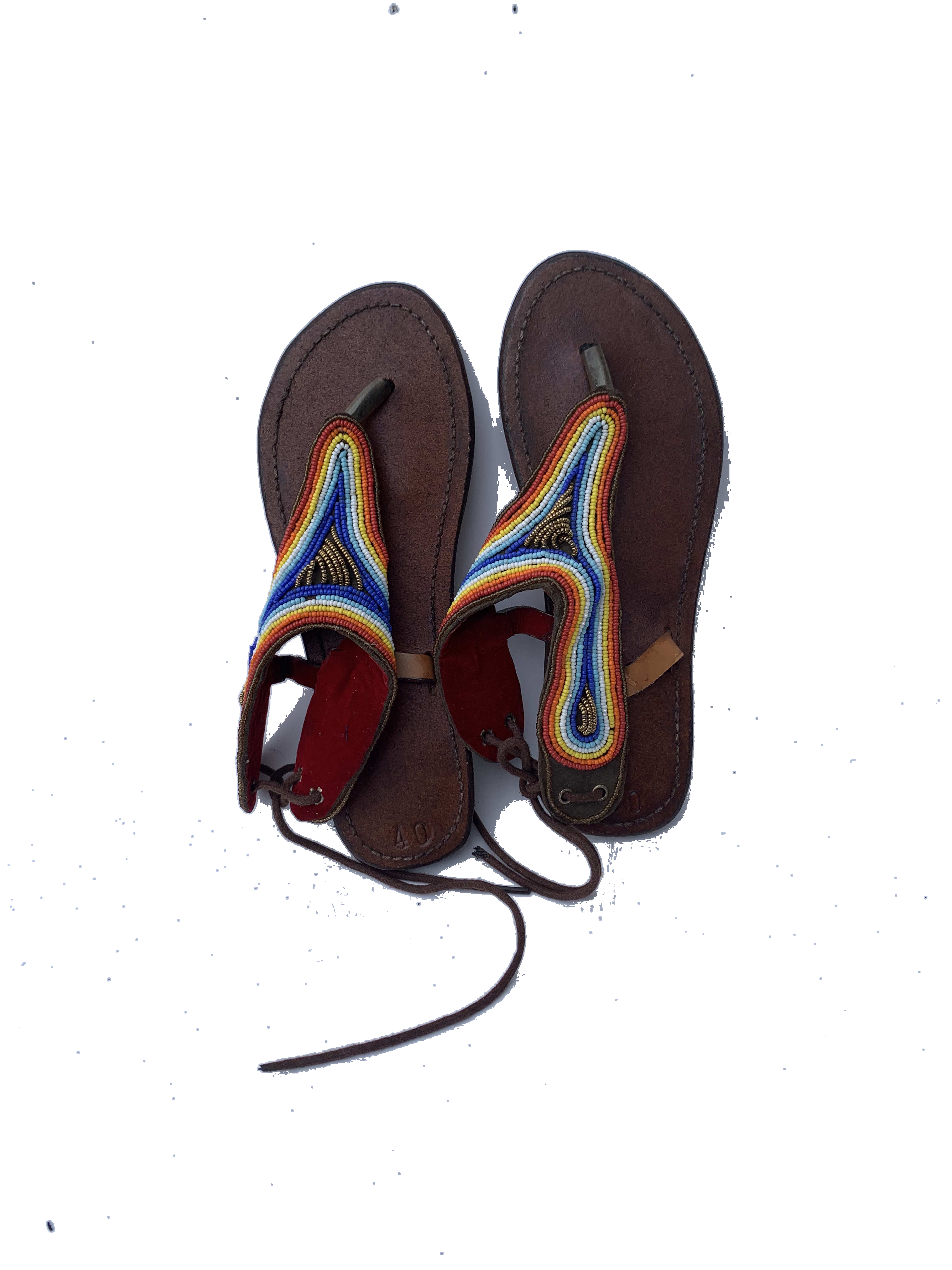 Damongo Tribal Sandals — handmade blue, yellow, red, tribal beaded leather sandals by Rama, Ghana, Duncan BC