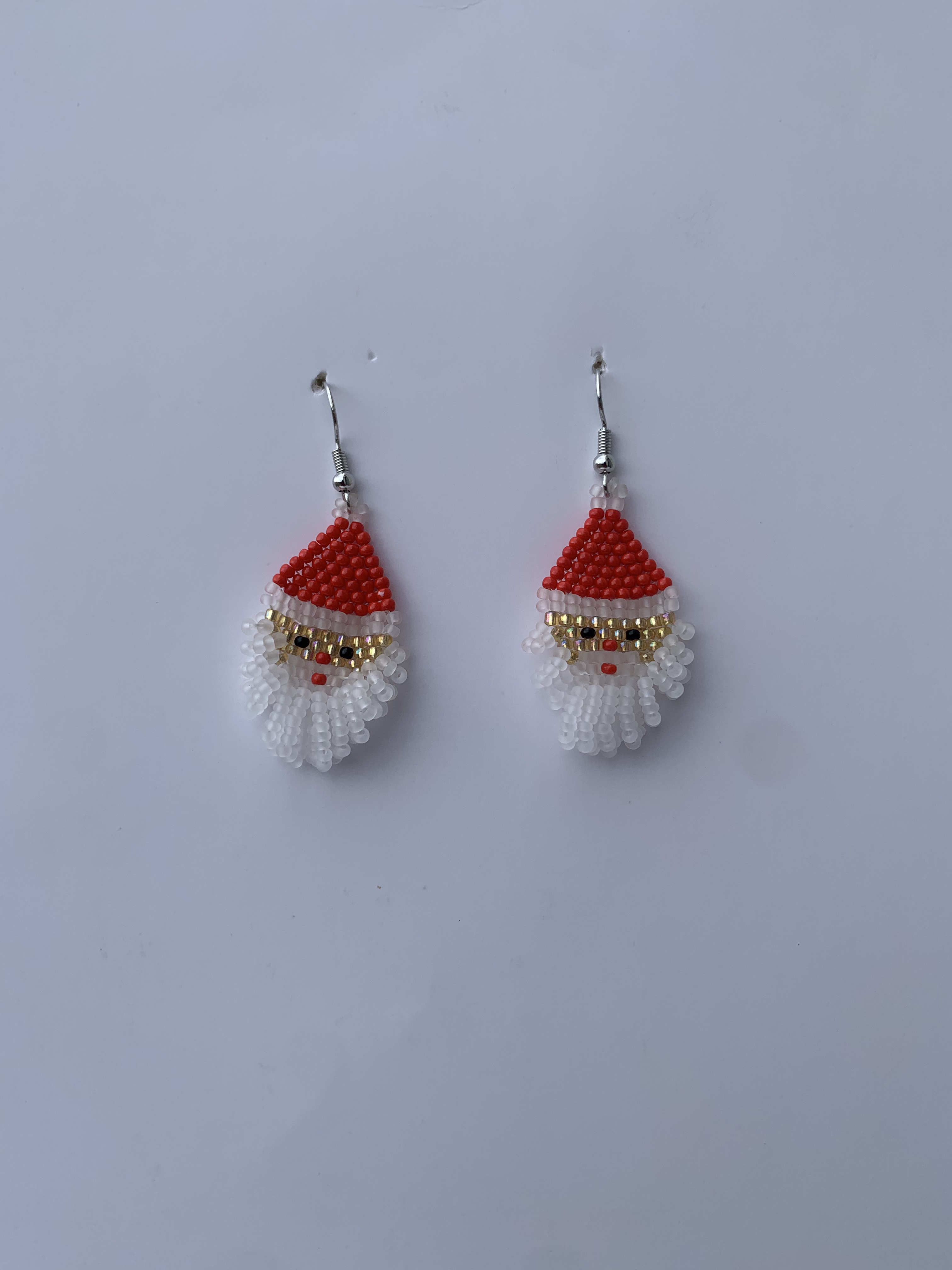 Akropong Santa Charm — handmade red, white, gold beaded fringe earrings by Rama, Ghana, Duncan BC