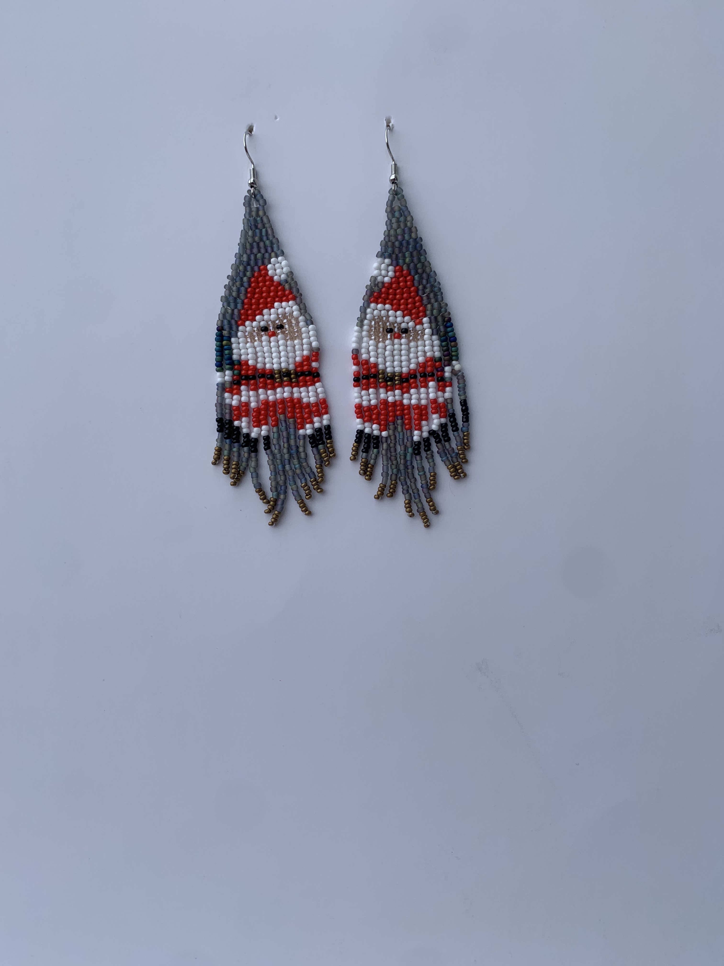 Bekwai Cardinal Fringe — handmade grey, red, black beaded fringe earrings by Rama, Ghana, Duncan BC