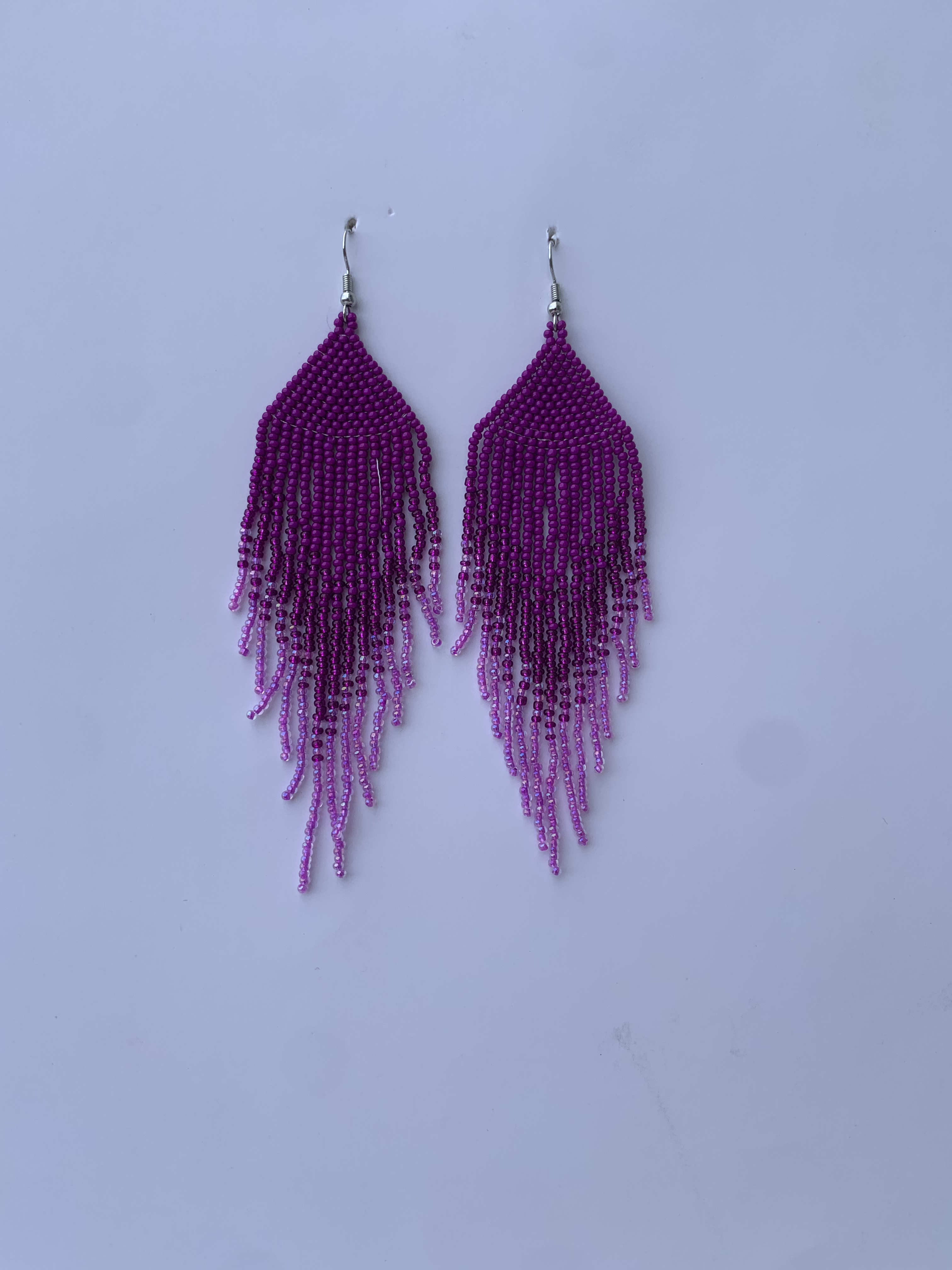Assin Amethyst Cascade — handmade purple, lavender beaded fringe earrings by Rama, Ghana, Duncan BC