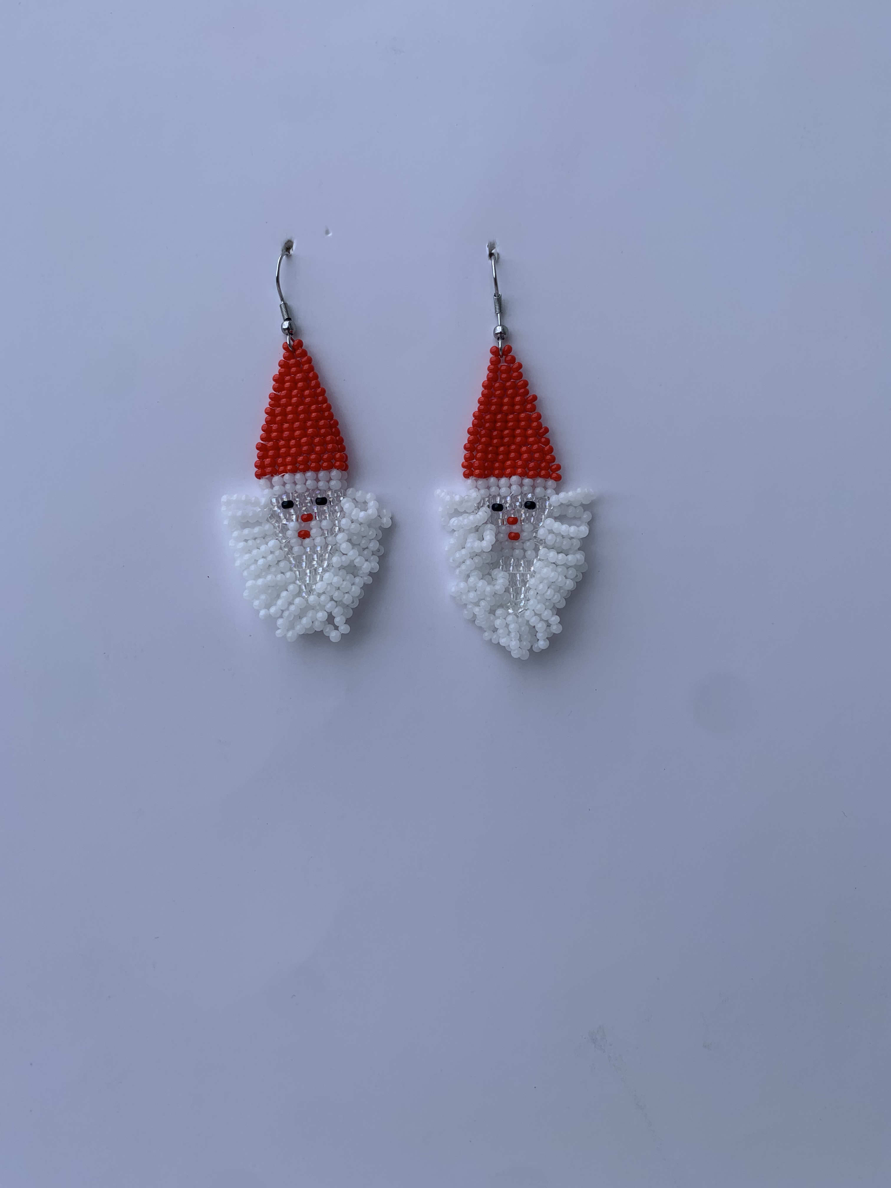 Daboase Santa Charm — handmade orange, red, white beaded fringe earrings by Rama, Ghana, Duncan BC