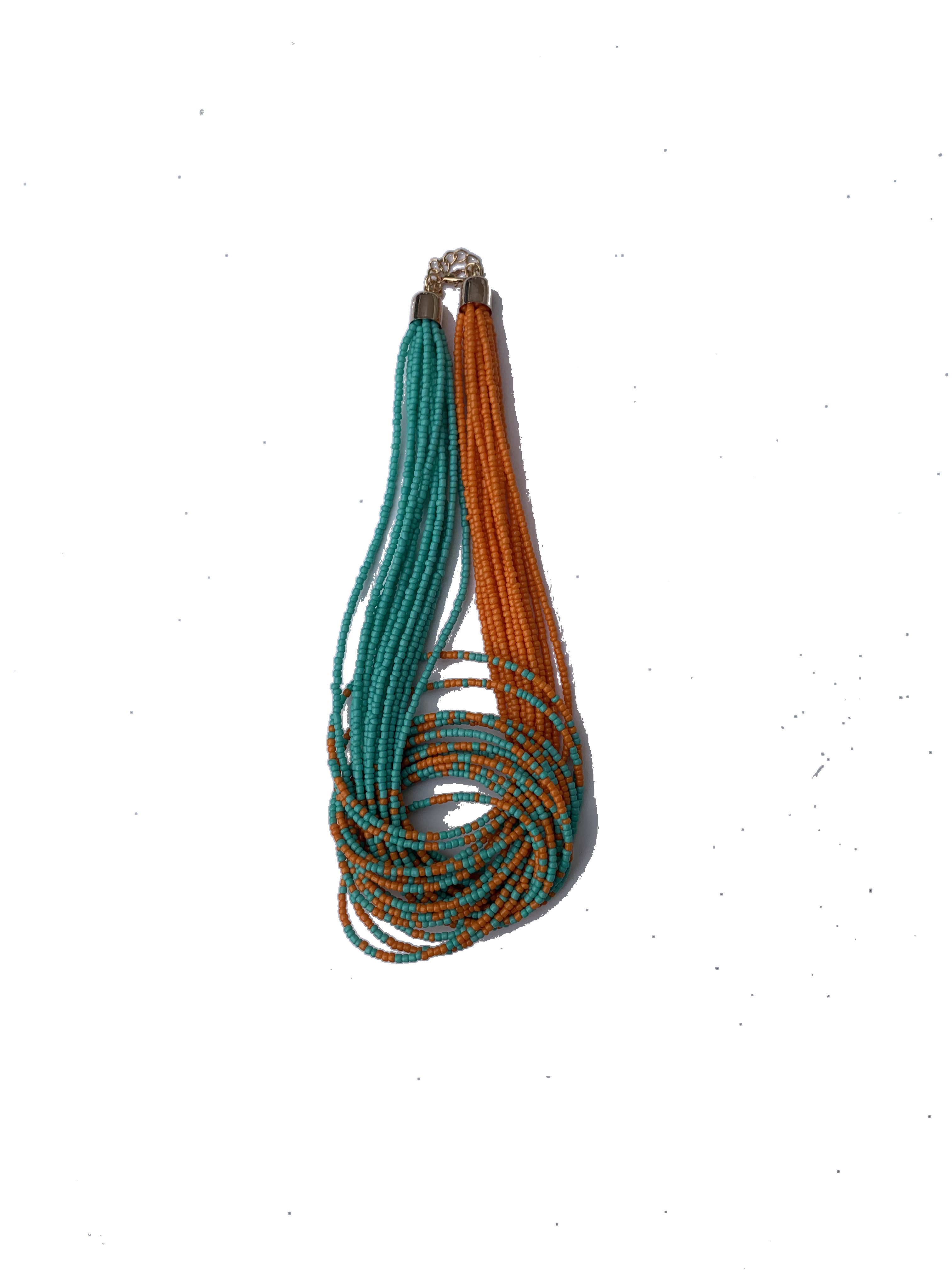 Nsawam Twist Necklace — handmade orange, teal, multicolor beaded multi-strand necklace by Rama, Ghana, Duncan BC