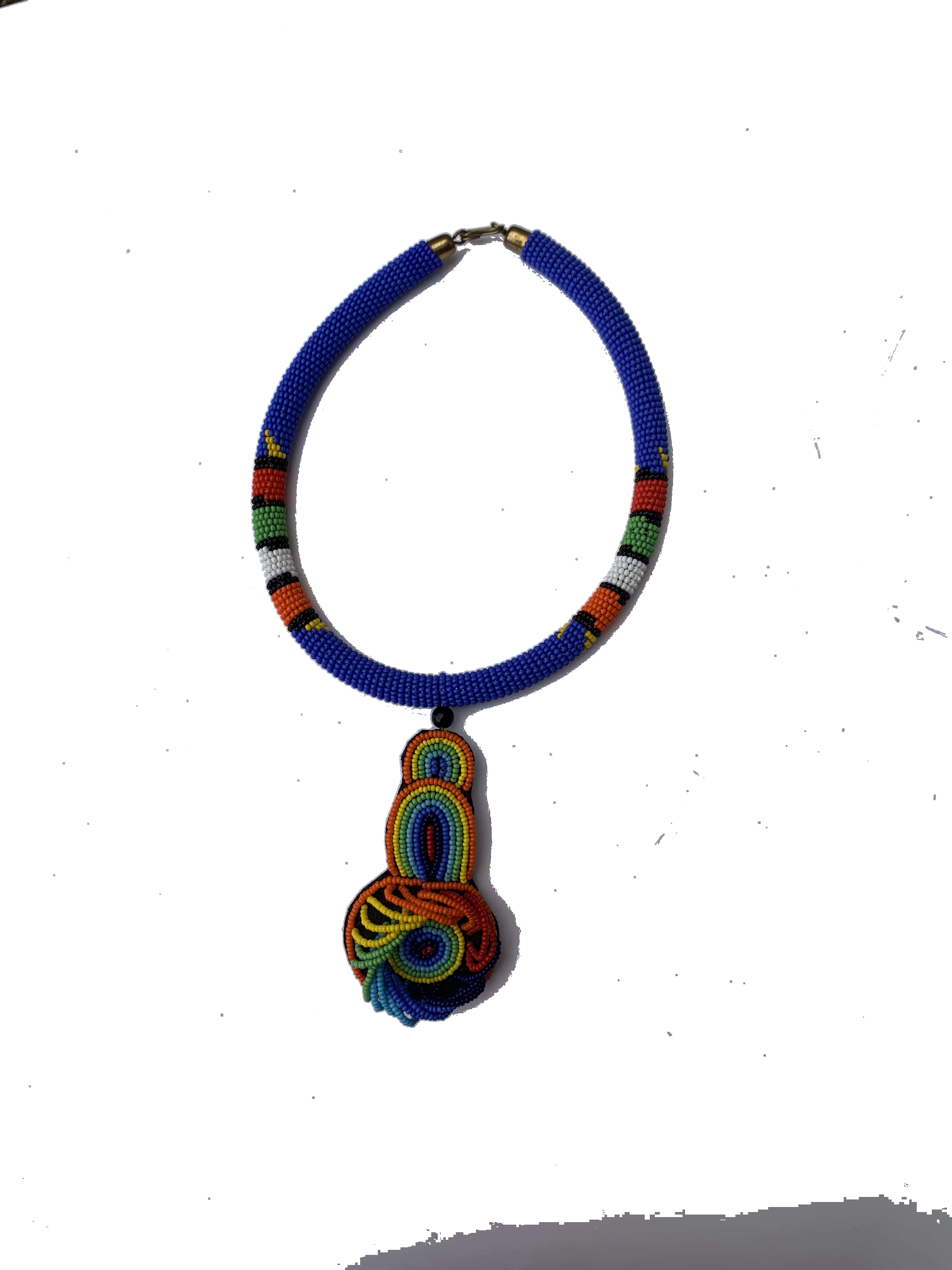 Kadjebi Azure Pendant — handmade blue, azure, pendant beaded statement necklace by Rama, Ghana, Duncan BC