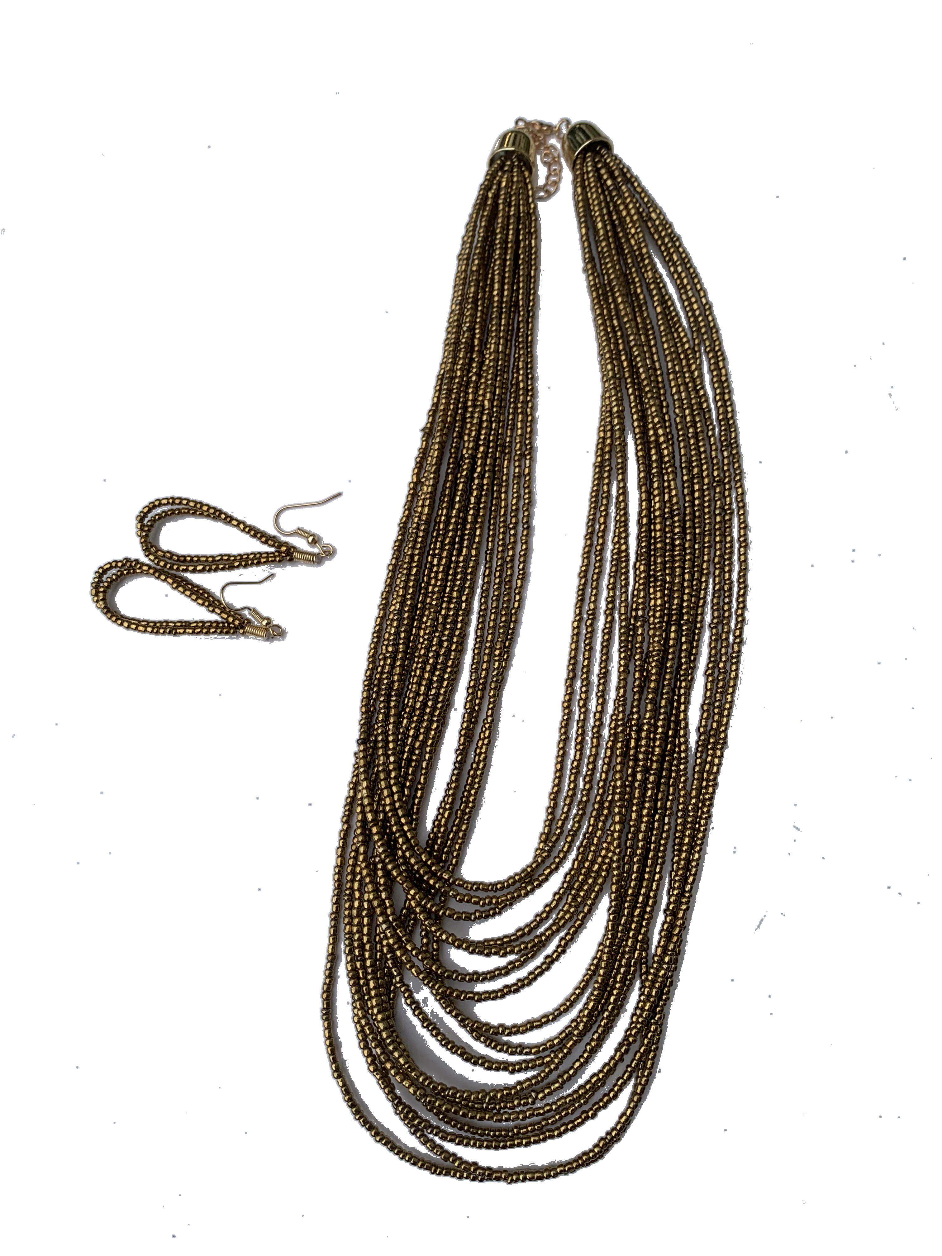 Nkwanta Golden Cascade — handmade gold, brass, long beaded multi-strand necklace by Rama, Ghana, Duncan BC