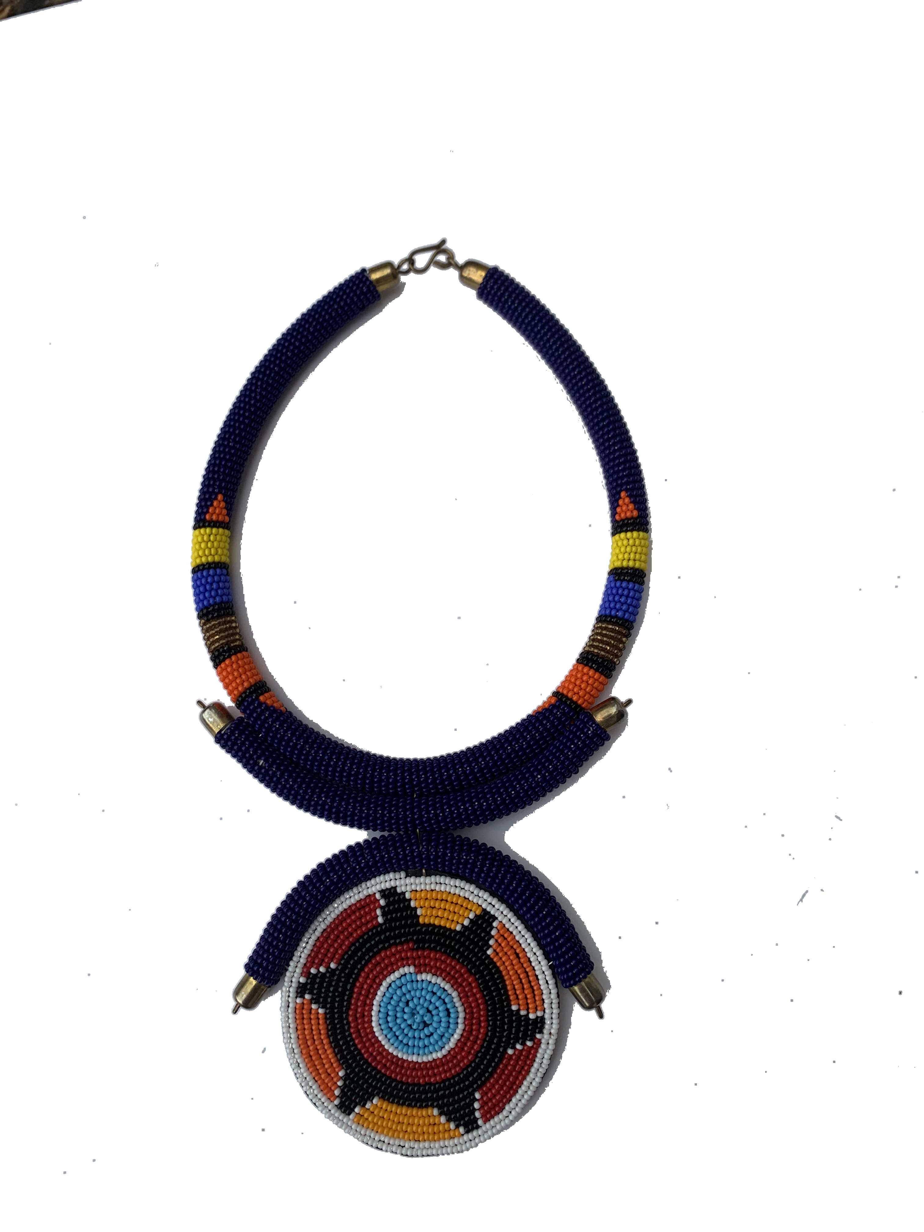 Anloga Indigo Collar — handmade navy, indigo, disc beaded statement necklace by Rama, Ghana, Duncan BC