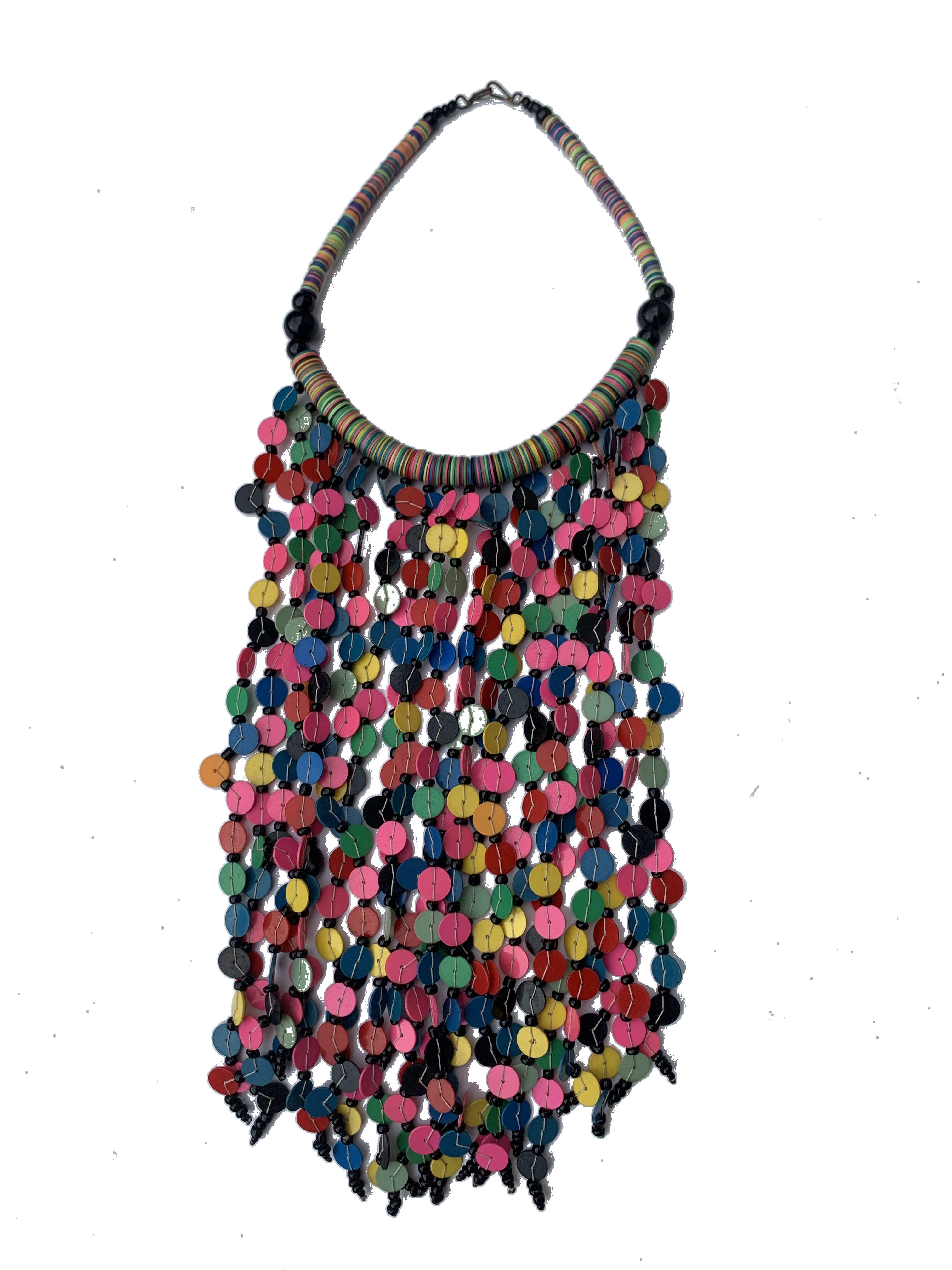 Savelugu Festival Bib — handmade multicolor, festival, fringe beaded statement necklace by Rama, Ghana, Duncan BC