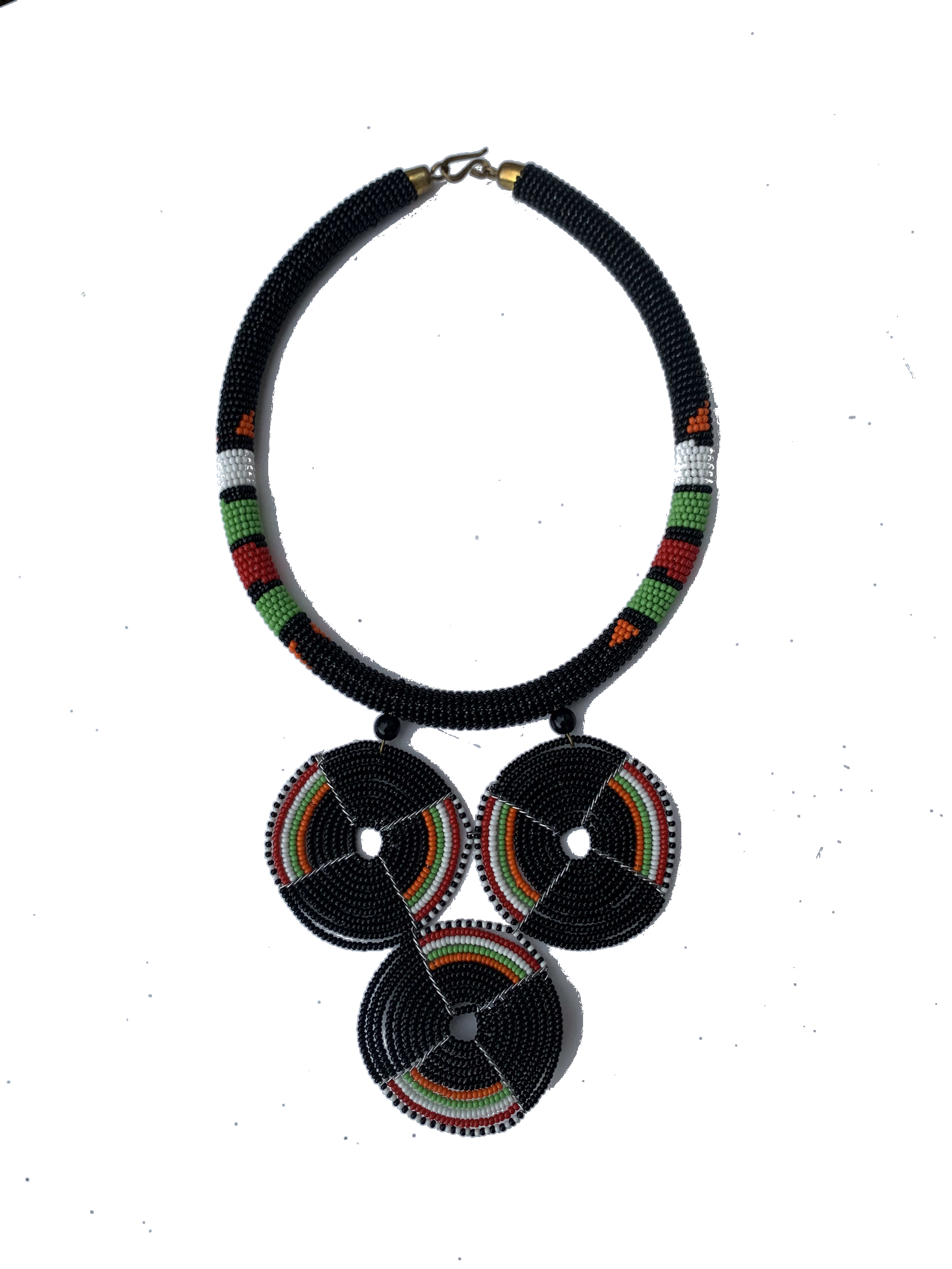 Zebilla Mosaic Collar — handmade black, multicolor, disc beaded statement necklace by Rama, Ghana, Duncan BC