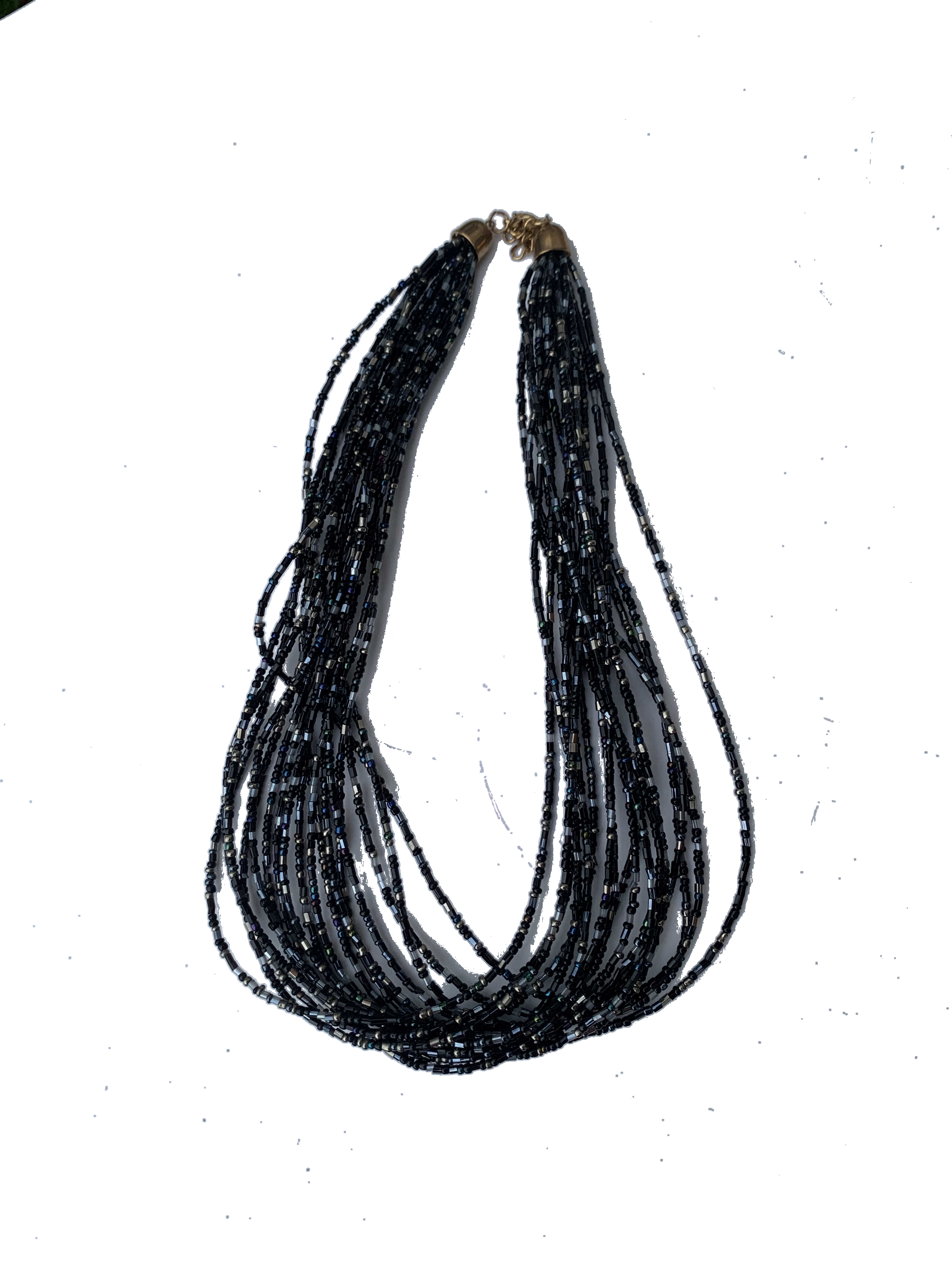 Sawla Smoke Strands — handmade black, grey, smoke beaded multi-strand necklace by Rama, Ghana, Duncan BC