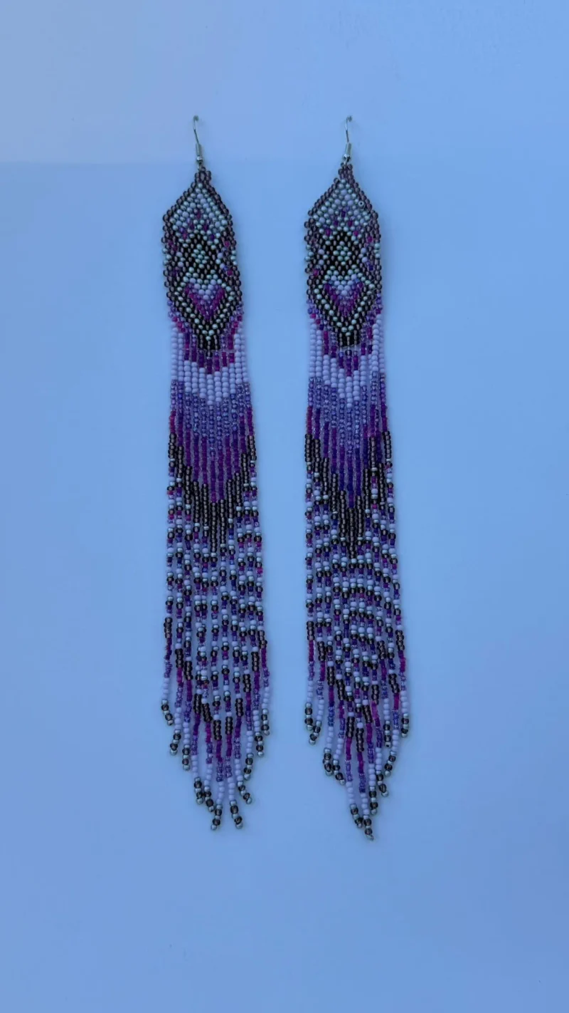 Kumasi Purple Fringe — handmade purple and black Ghanaian beaded fringe earrings by Rama, Duncan BC