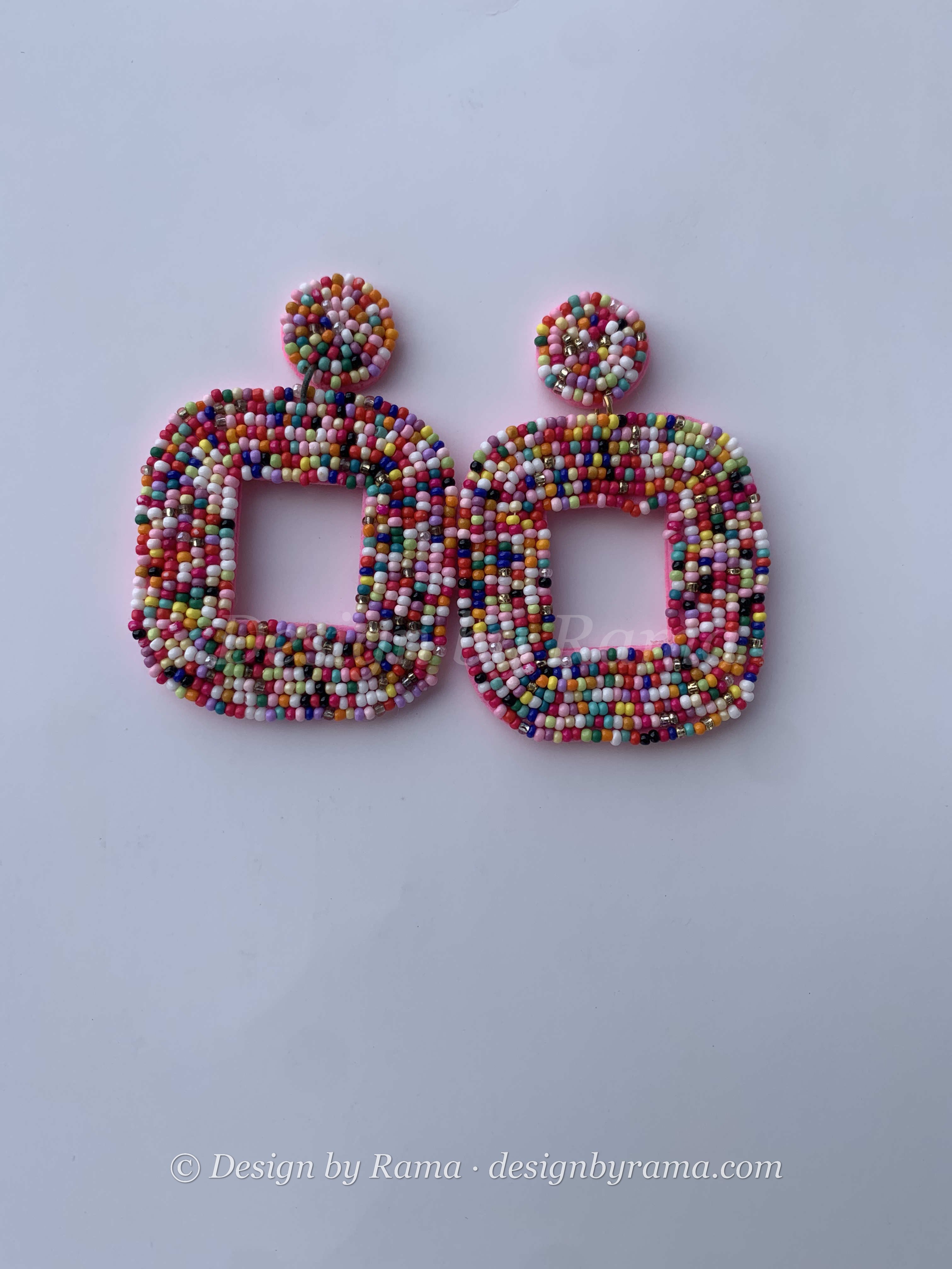 Drobo Confetti Squares — handmade multicolor, confetti beaded hoop earrings by Rama, Ghana, Duncan BC