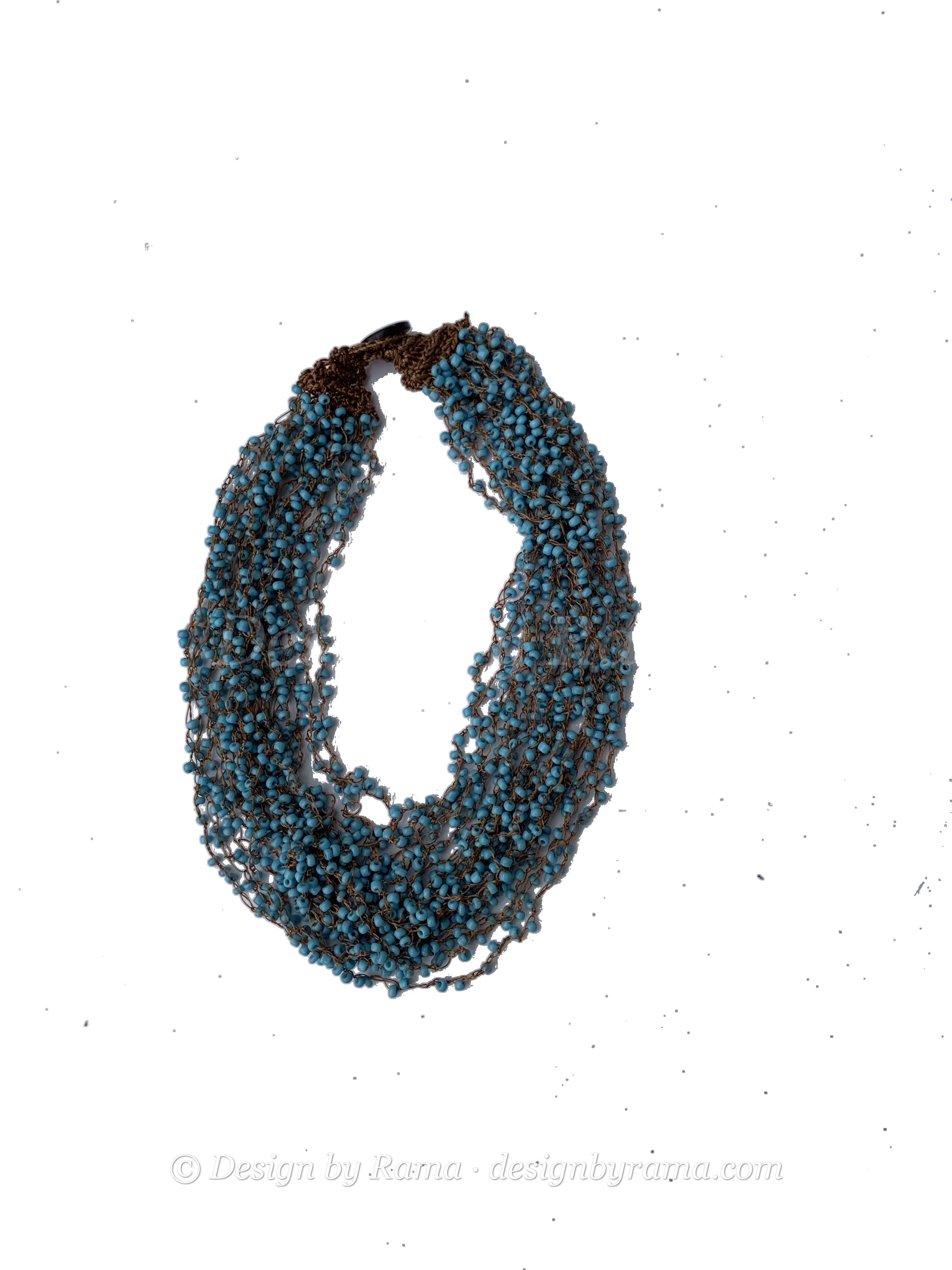 Sefwi Lagoon Strands — handmade teal, blue, lagoon beaded multi-strand necklace by Rama, Ghana, Duncan BC