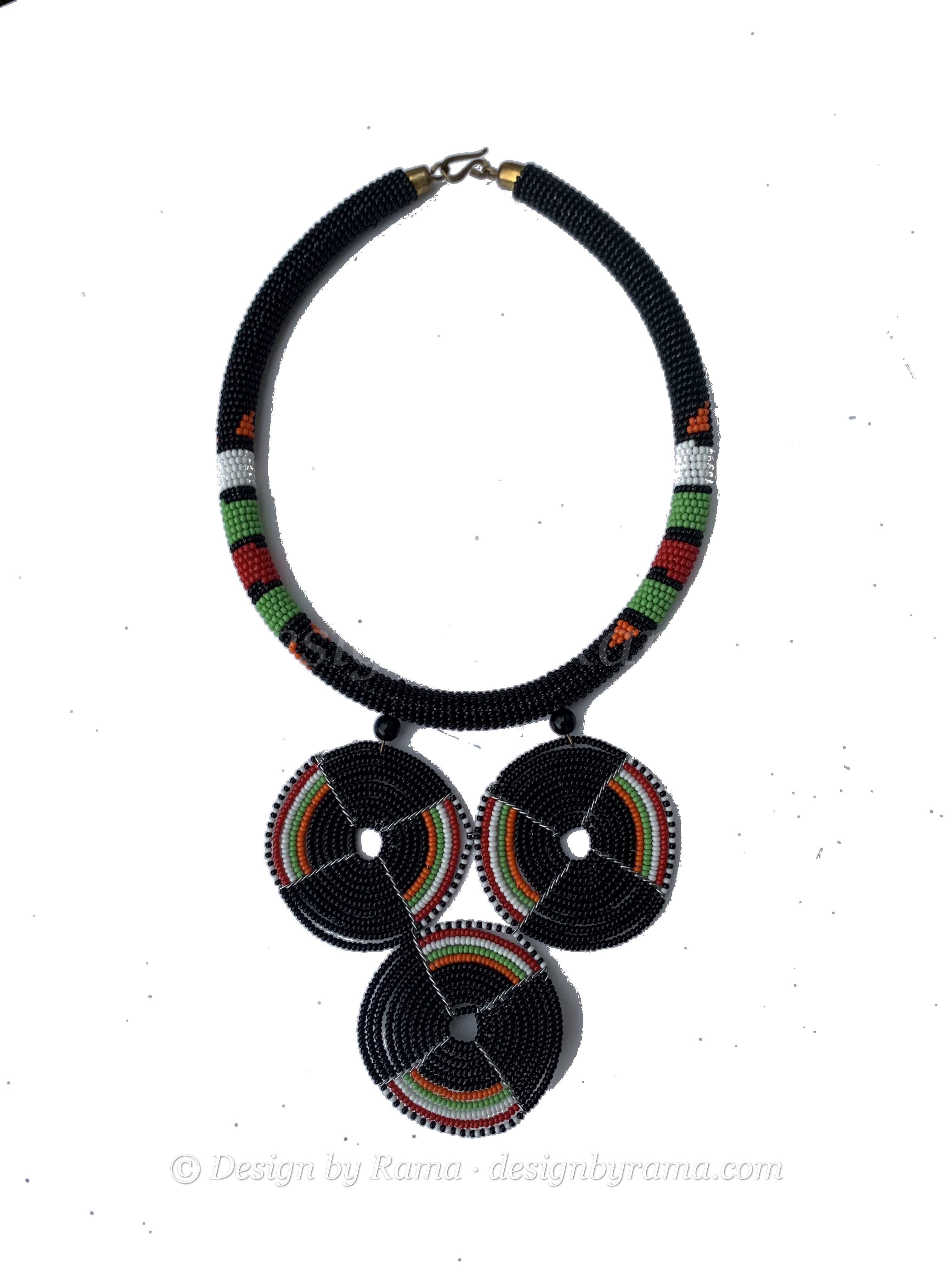 Zebilla Mosaic Collar — handmade black, multicolor, disc beaded statement necklace by Rama, Ghana, Duncan BC